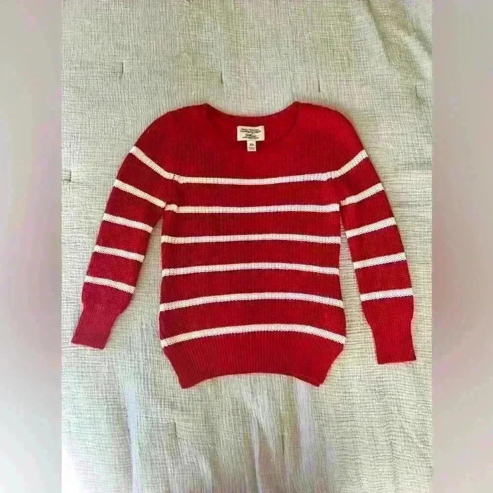 Who.A.U California Dream Vintage Red & White Striped Knit Sweater Pullover | XS - Picture 2 of 6